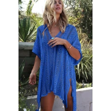 Lightsaber Blue V Neck Crochet Insert Cover Up Dress 